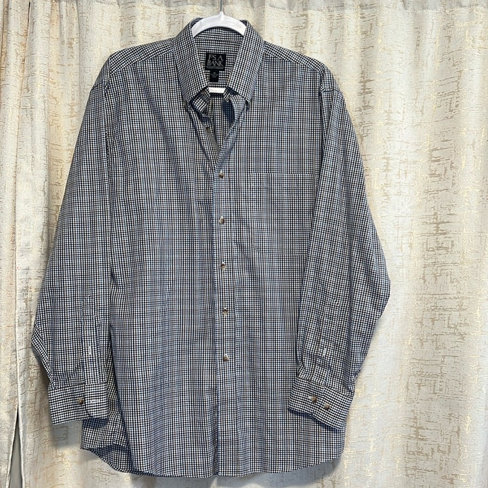 Jos. A. Bank Button Down Shirt Mens Medium Blue Brown‎ Check Excellent Traveler